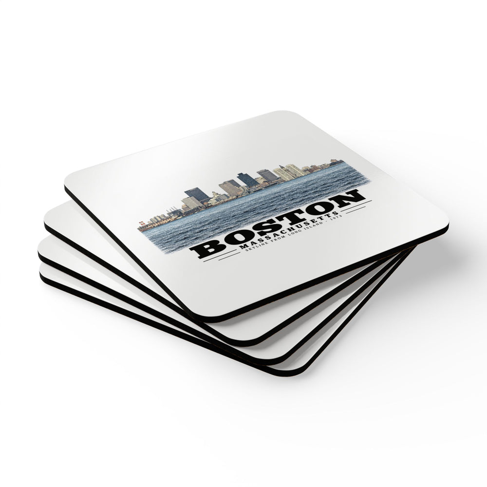Skyline from near Long Island Cork Back Coaster Set - Boston Harbor