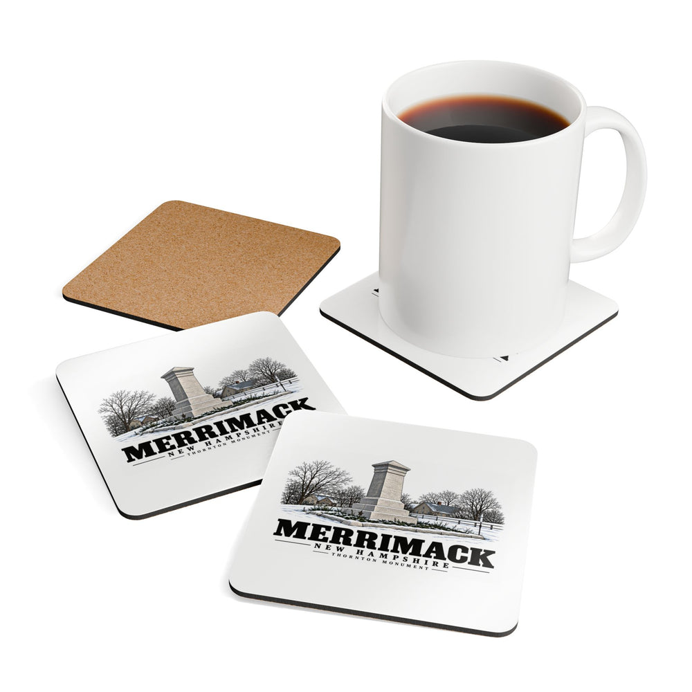 Merrimack The Thornton Monument, winter scene Cork Back Coaster Set - Merrimack Valley Goods