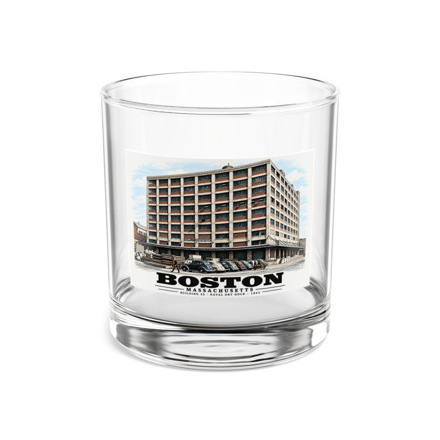 Building #32 US Naval Dry Dock, South Boston, Completed 3/1943 10 oz Rocks Glass - Boston Harbor