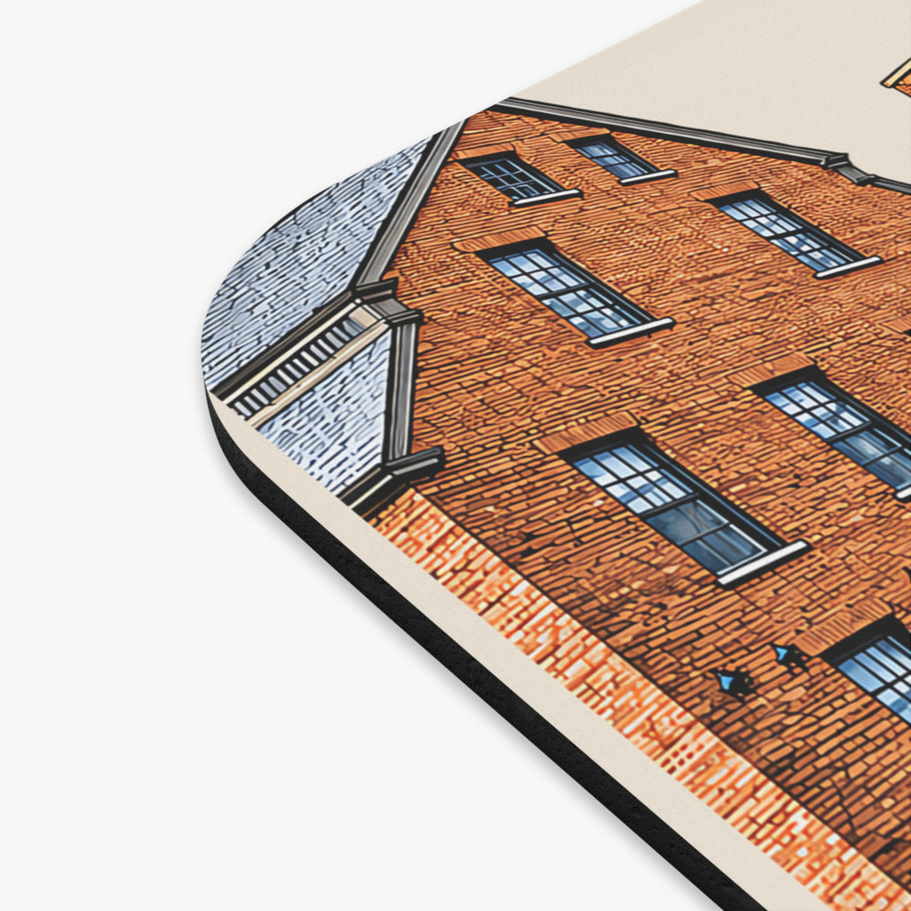 Northbridge Old Brick Mill and Mumford River Dam mouse pad mockup showing the full illustrated print