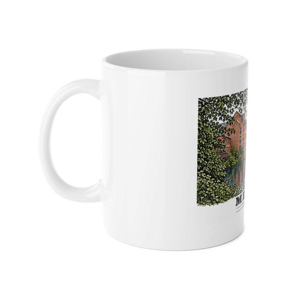 Sanford Mills and Sanford Street Bridge, Charles River, Medway village 11 oz White Ceramic Mug - Charles River