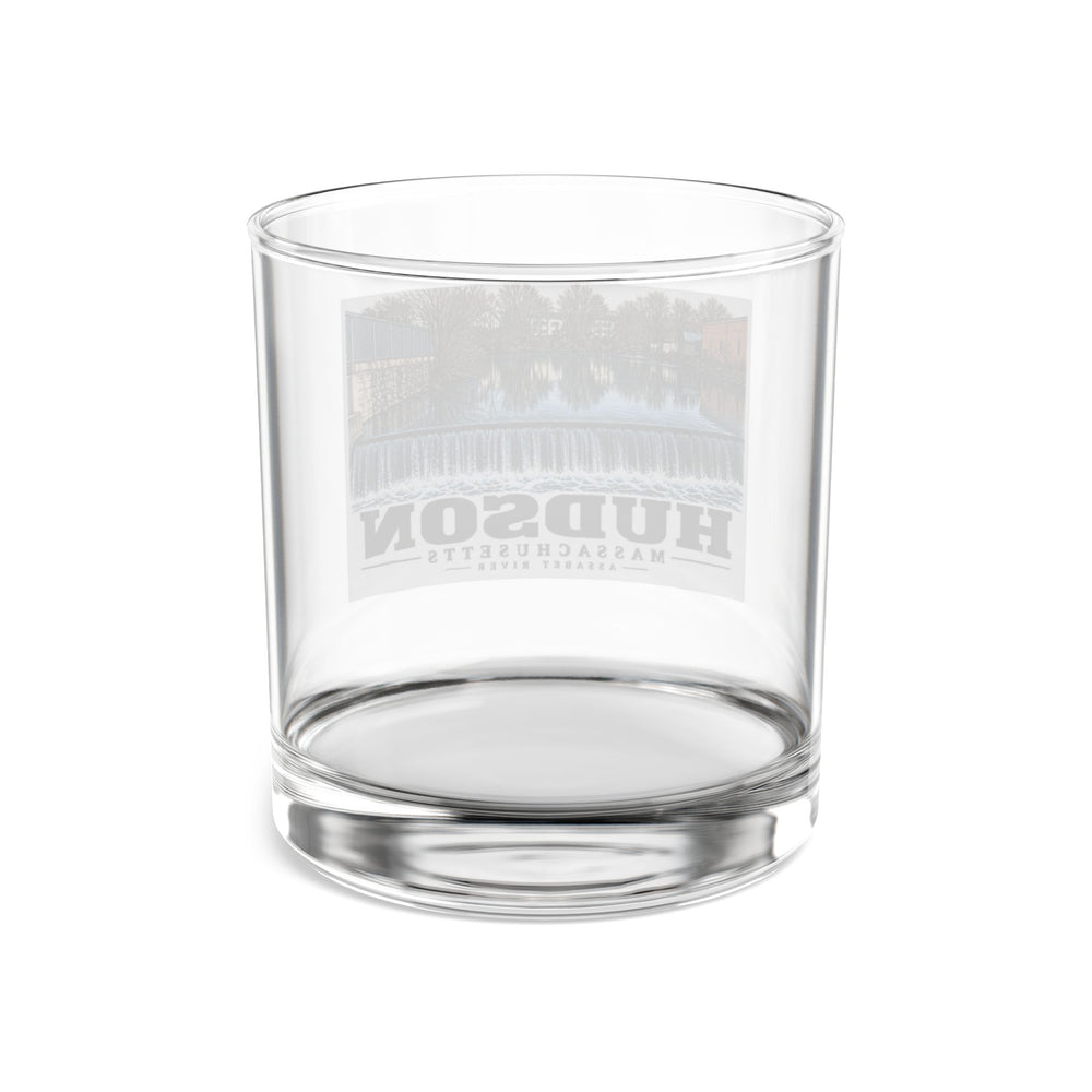 Illustrated Assabet River in Hudson on rocks glass