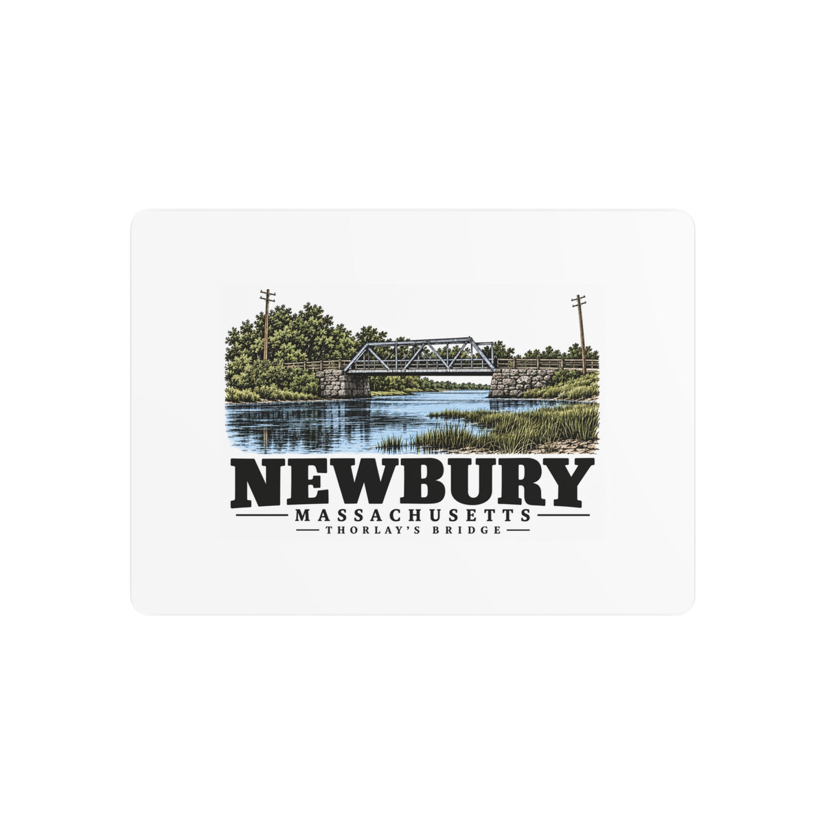 Front of Thurlow Bridge horizontal metal wall art, Newbury, Massachusetts.