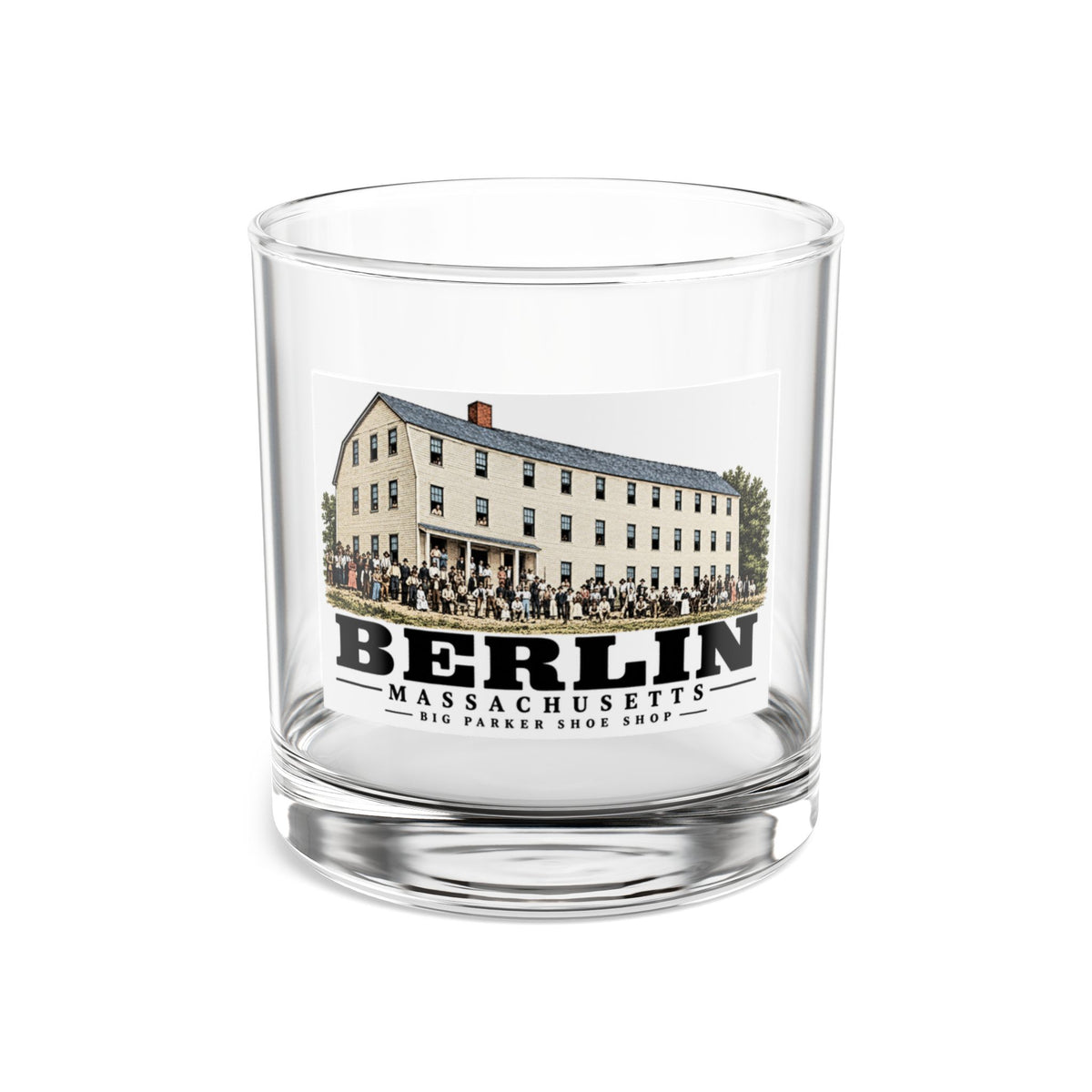 Illustrated Big Parker Shoe Shop in Berlin on rocks glass