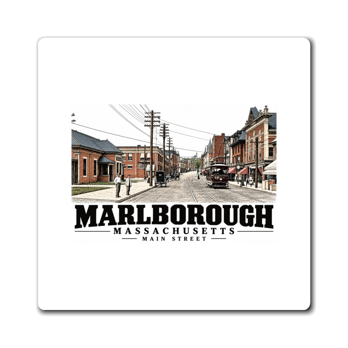 Illustrated Main Street in Marlborough on square magnet