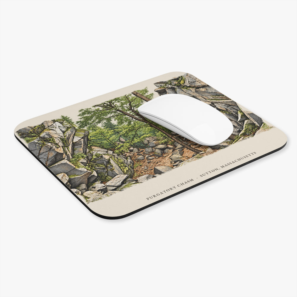 Sutton Purgatory Chasm mouse pad mockup showing the full illustrated print