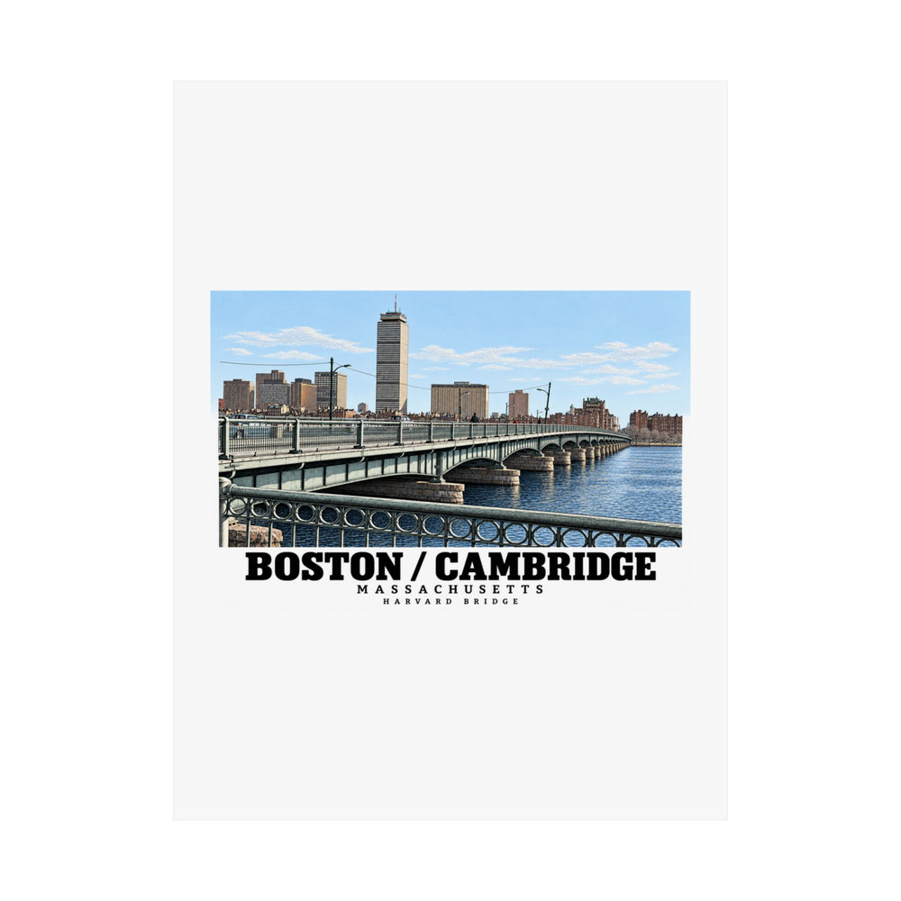 Flat poster front with Harvard Bridge artwork and Boston/Cambridge lettering