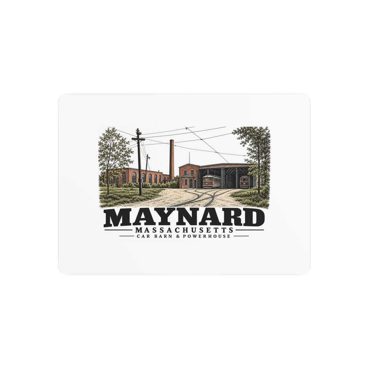 Illustrated Car Barn & Powerhouse in Maynard on metal art sign