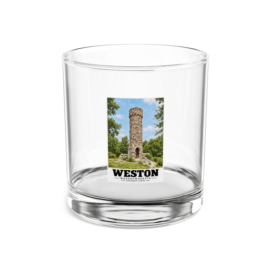 Illustrated Norumbega Tower in Weston on rocks glass
