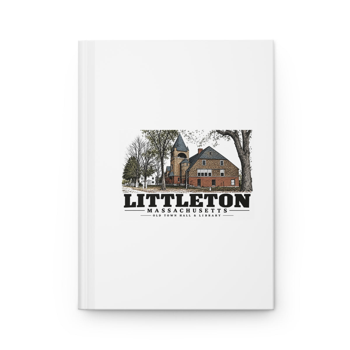 Illustrated Old Town Hall & Library in Littleton on matte hardcover journal