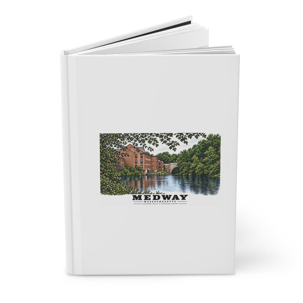 Sanford Mills and Sanford Street Bridge, Charles River, Medway village Matte Hardcover Journal - Charles River