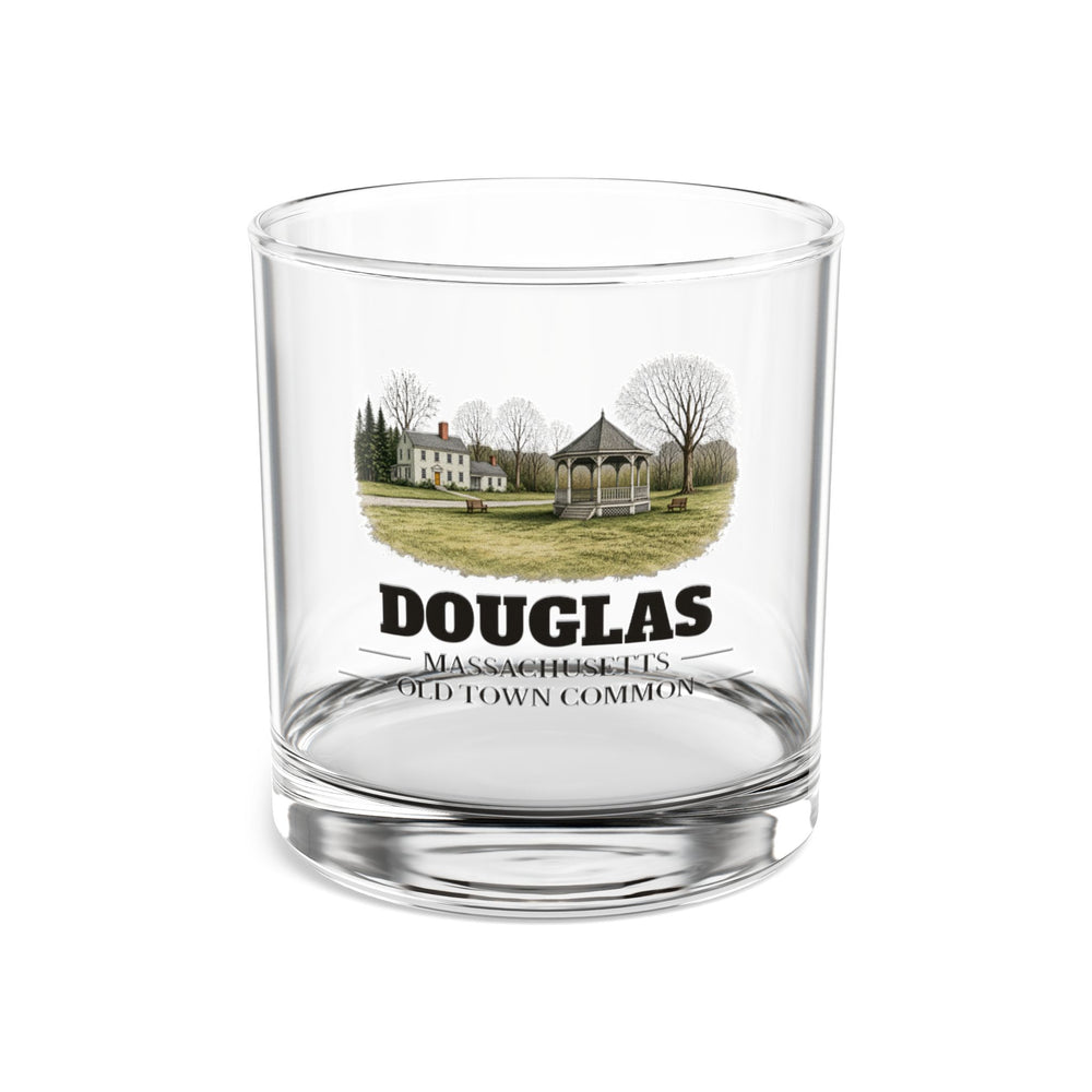 Front view of the Douglas Old Town Common artwork printed on a clear 10 oz rocks glass