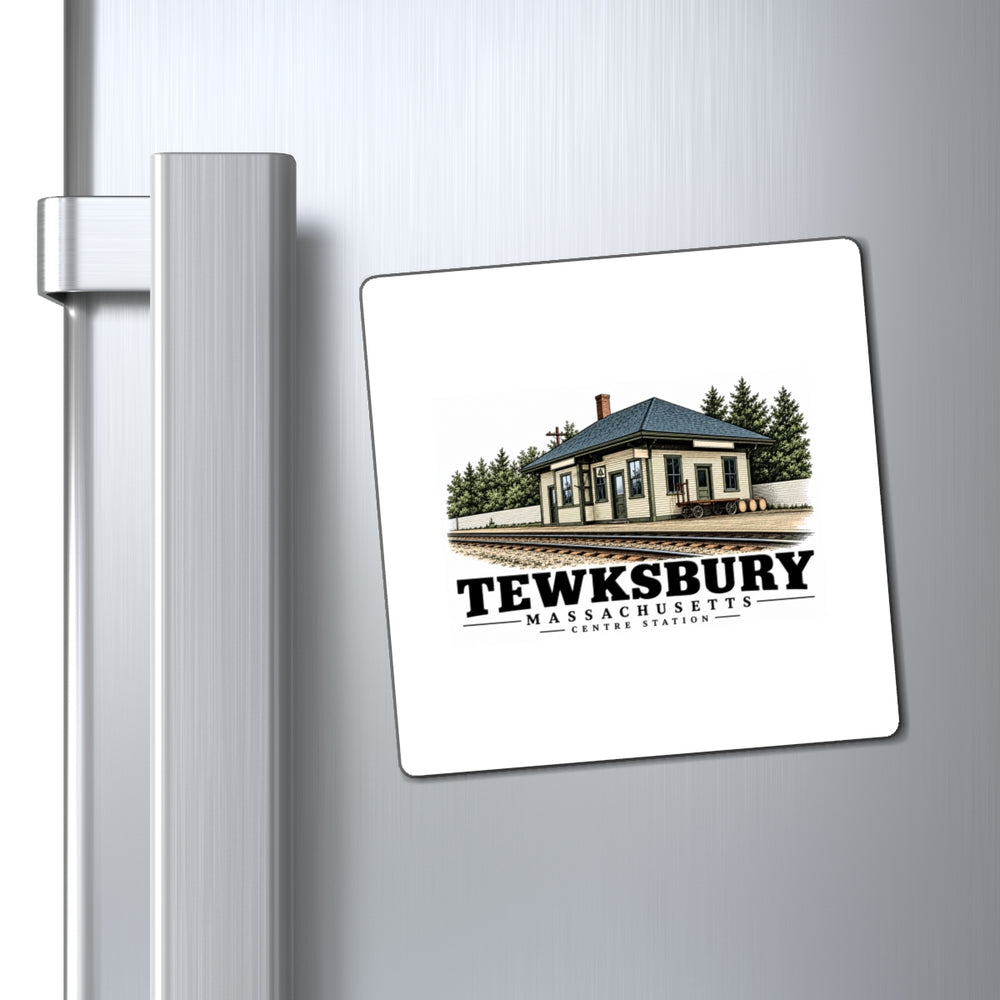 Refrigerator display of Centre Station square vinyl magnet, Tewksbury, Massachusetts.
