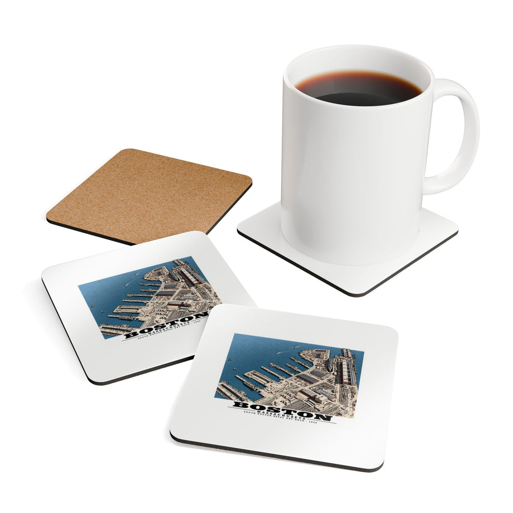 Aerial view of US Naval Dry Dock, South Boston showing development of facilities.  HMS QUEEN MARY in Dry Dock #3 Cork Back Coaster Set - Boston Harbor