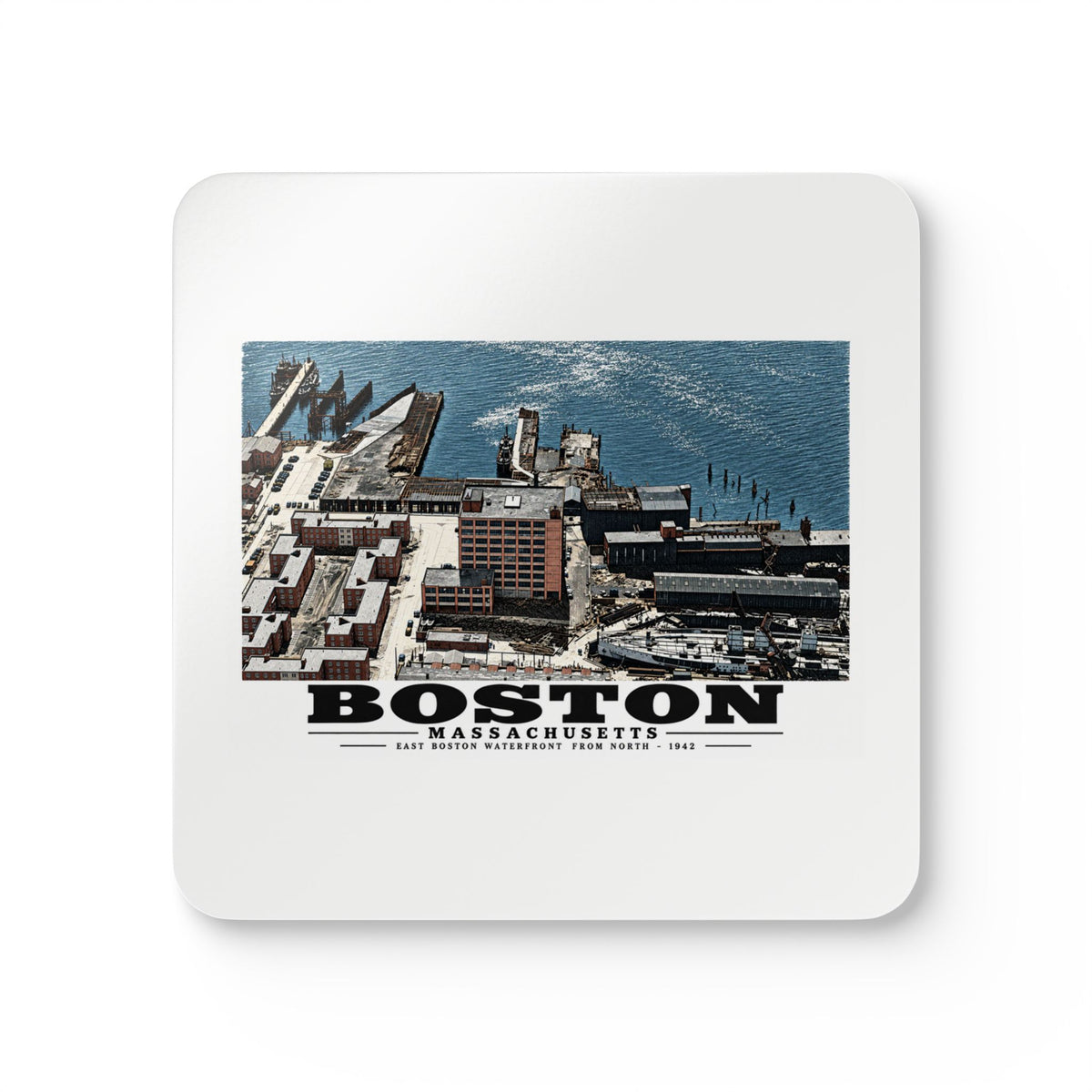 Maritime Coal Co., East Boston, MA -from North 1000 ft. Cork Back Coaster Set - Boston Harbor