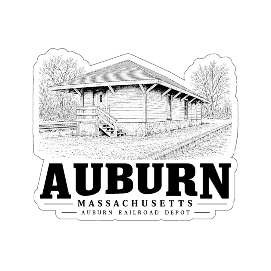 Auburn Railroad Depot 4 in Die-Cut Sticker in White — front view