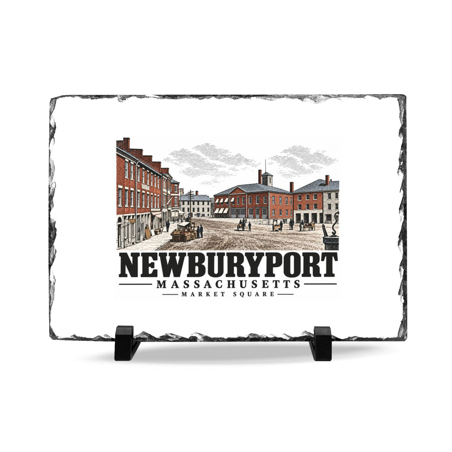 Illustrated Market Square and historic market/firehouse in Newburyport on slate desk plaque