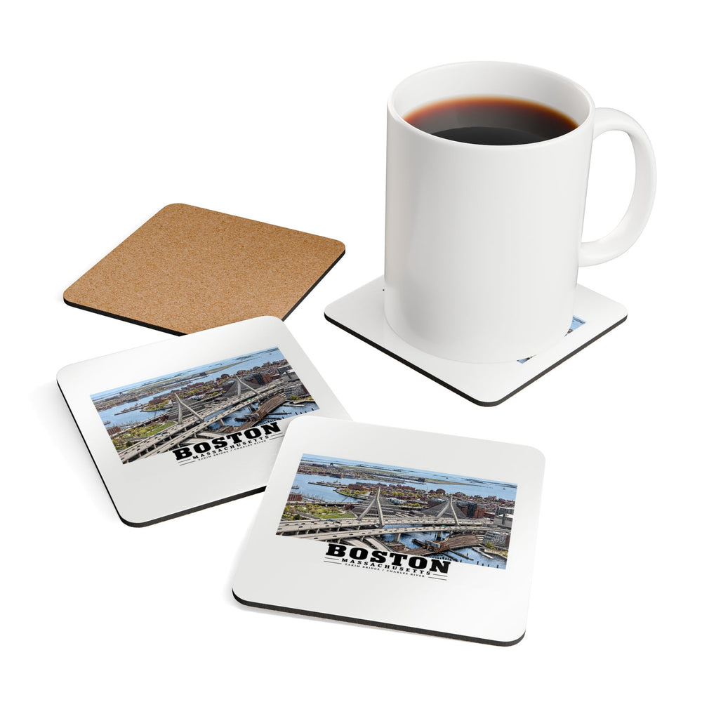 Aerial view of Boston with Zakim Bridge across Charles Cork Back Coaster Set - Charles River