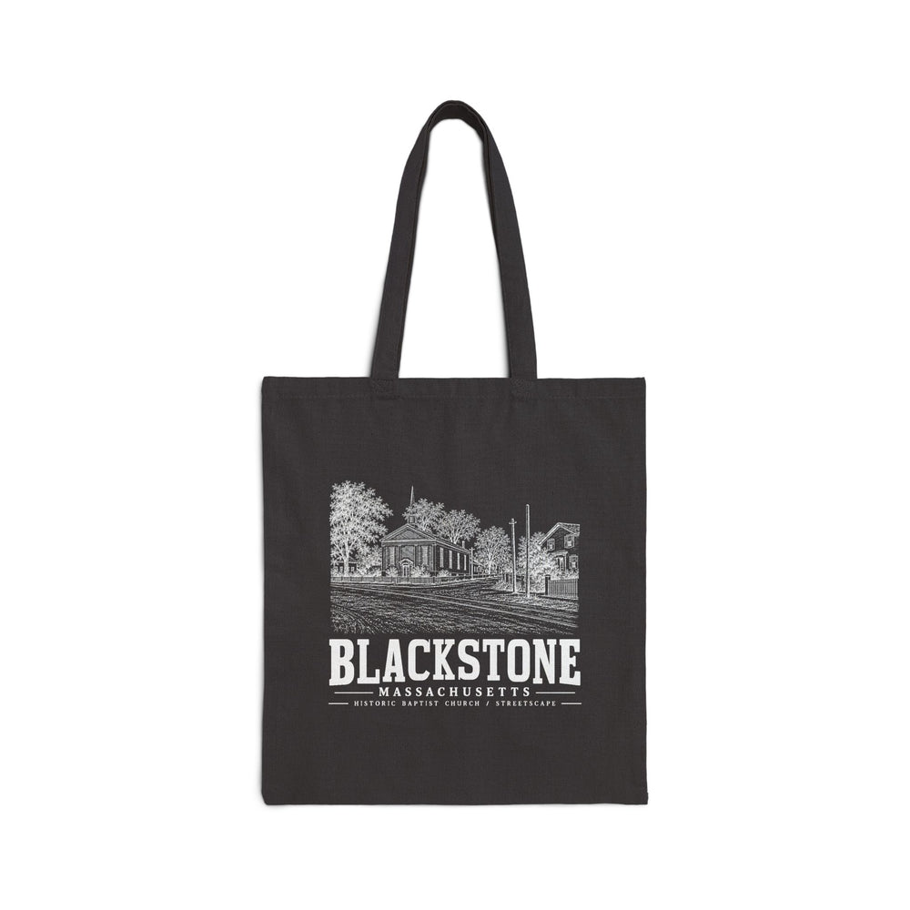 Blackstone Historic Baptist Church / Streetscape Heavy Canvas Tote in Black — front view