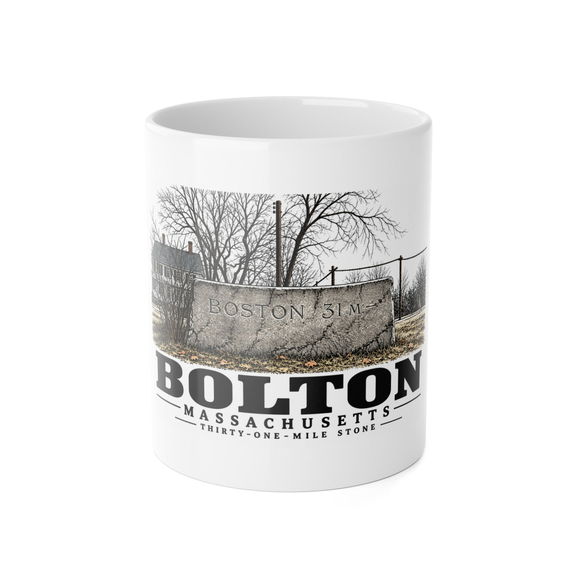 Illustrated Thirty-One-Mile Stone in Bolton on ceramic mug