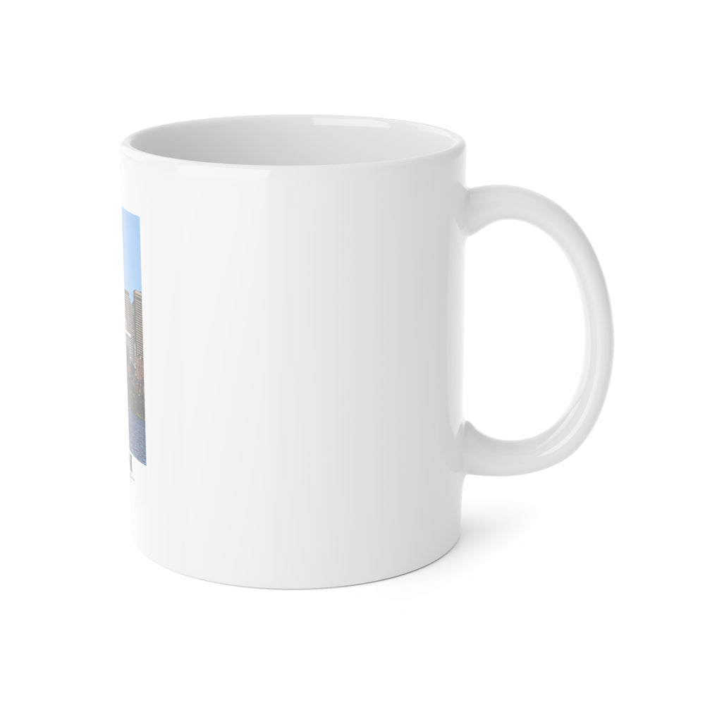 Illustrated View of Boston, Massachusetts, from the Charles River in Boston and Cambridge on ceramic mug