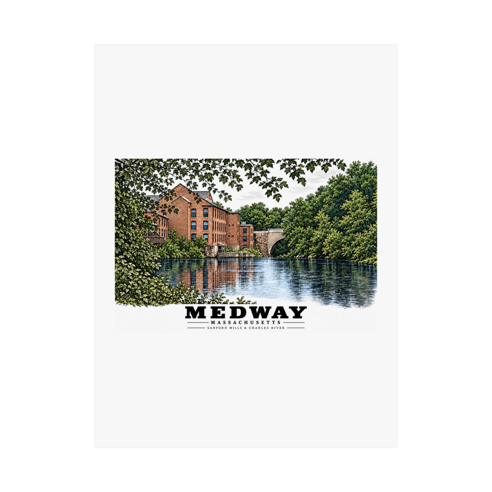 Sanford Mills and Sanford Street Bridge, Charles River, Medway village Matte Heritage Poster — 11 × 14 and 18 × 24 in - Charles River