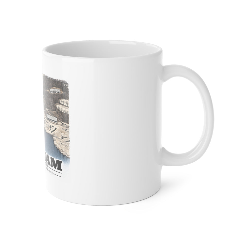 Construction progress New pier USNAD, Hingham, MA 11 oz White Ceramic Mug - Boston Harbor