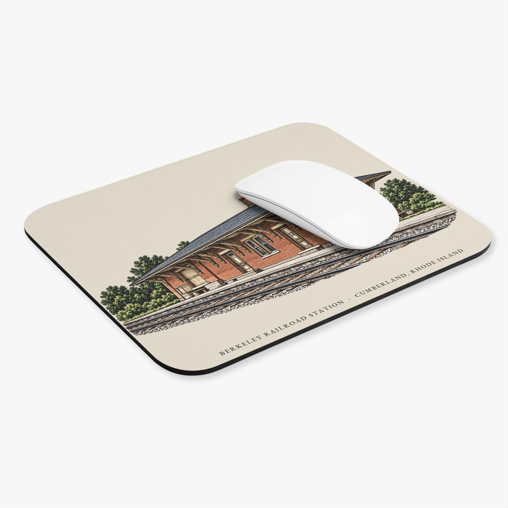 Cumberland Berkeley Railroad Station mouse pad mockup showing the full illustrated print