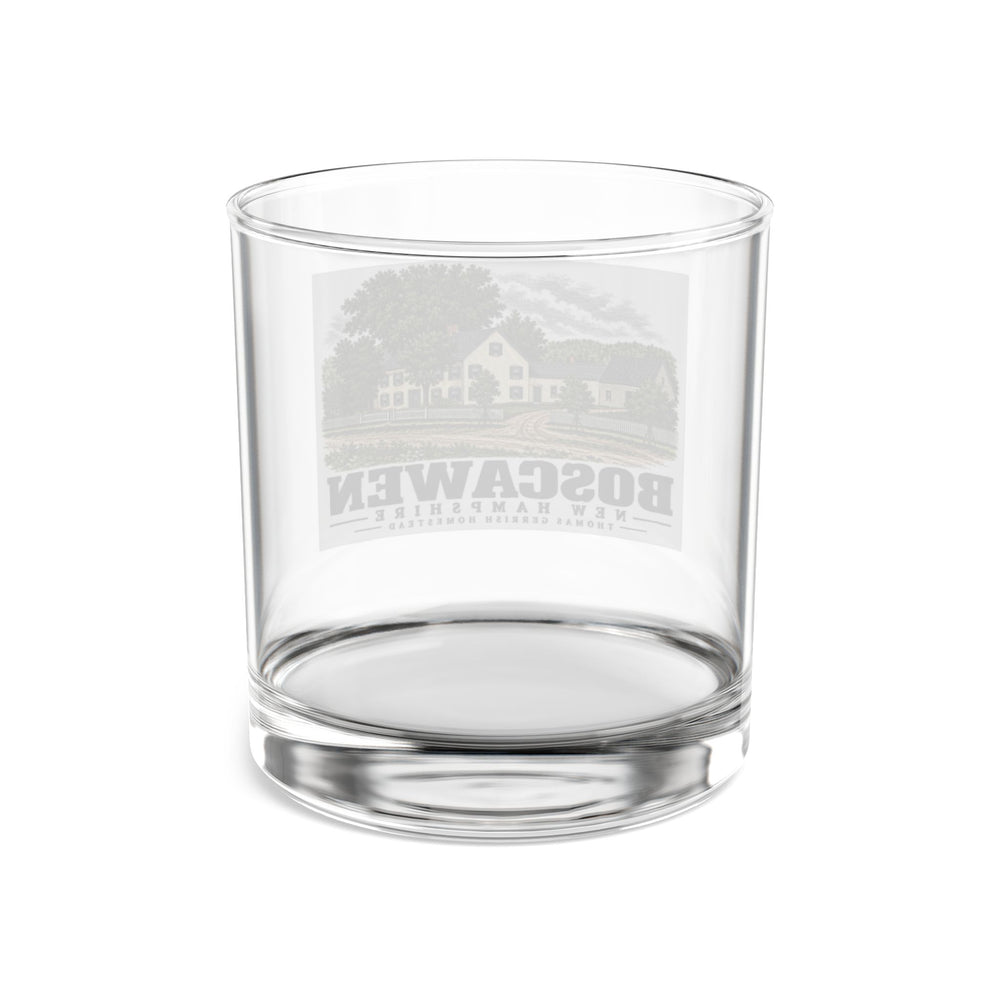 Transparent reverse of Thomas Gerrish Homestead rocks glass, with Boscawen, New Hampshire artwork and lettering.
