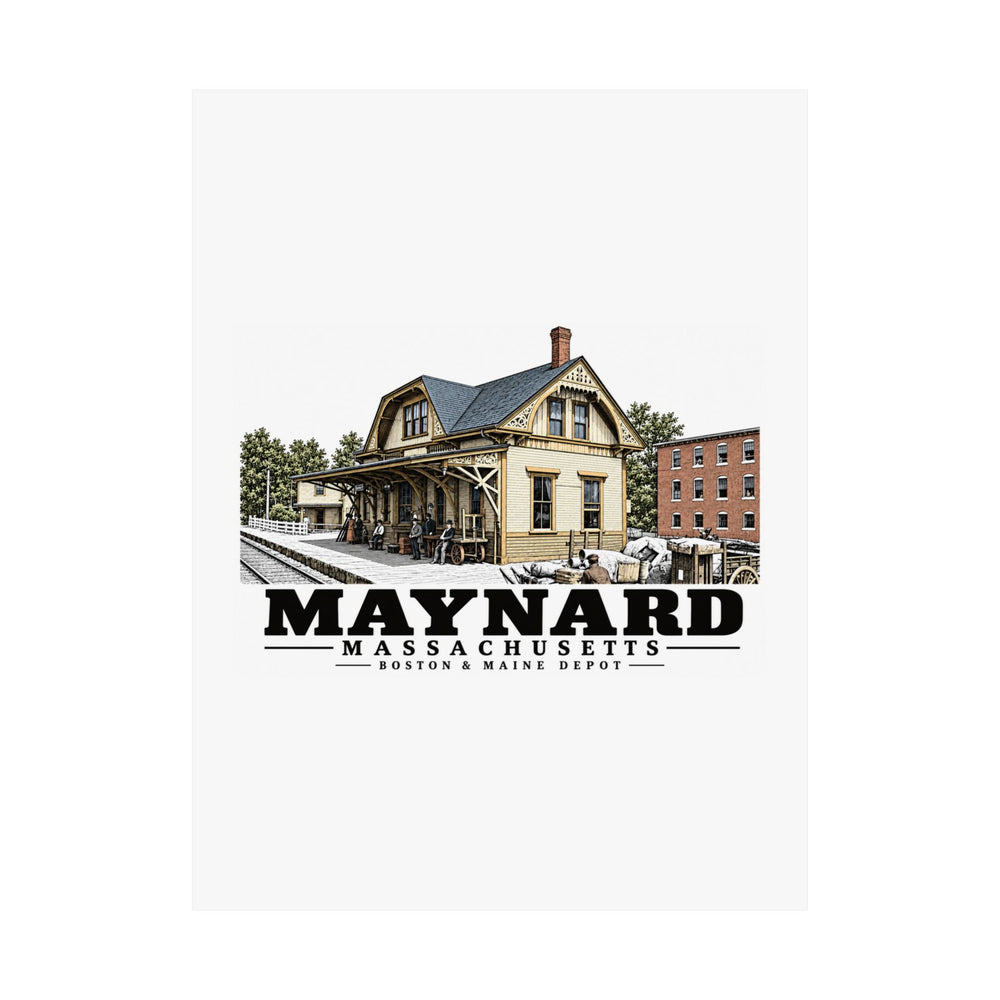 Illustrated Boston & Maine Depot in Maynard on unframed matte poster