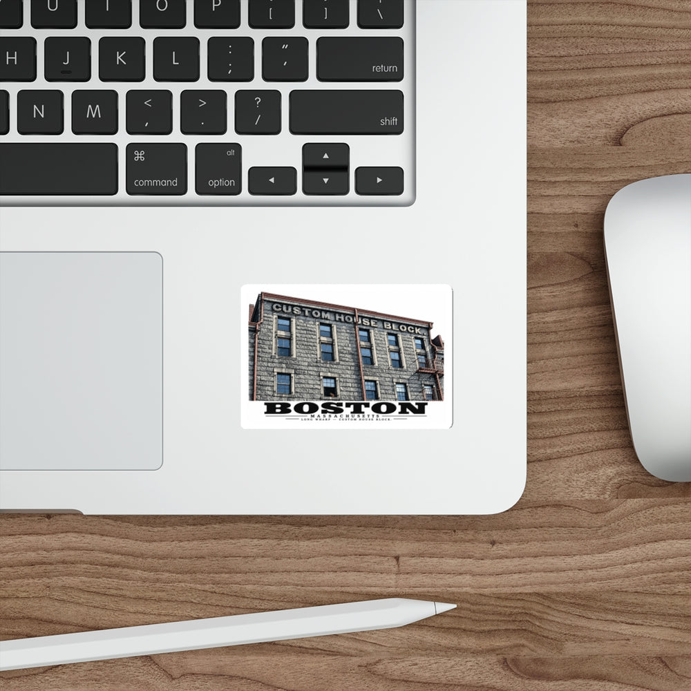 Long Wharf Custom House Block 4 in White Die-Cut Sticker - Boston Harbor
