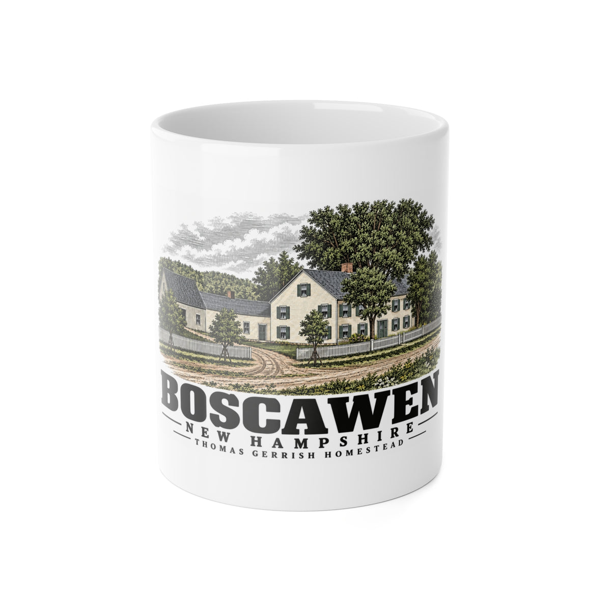 Boscawen Deacon Thomas Gerrish residence and attached farm buildings 11 oz White Ceramic Mug - Merrimack Valley Goods
