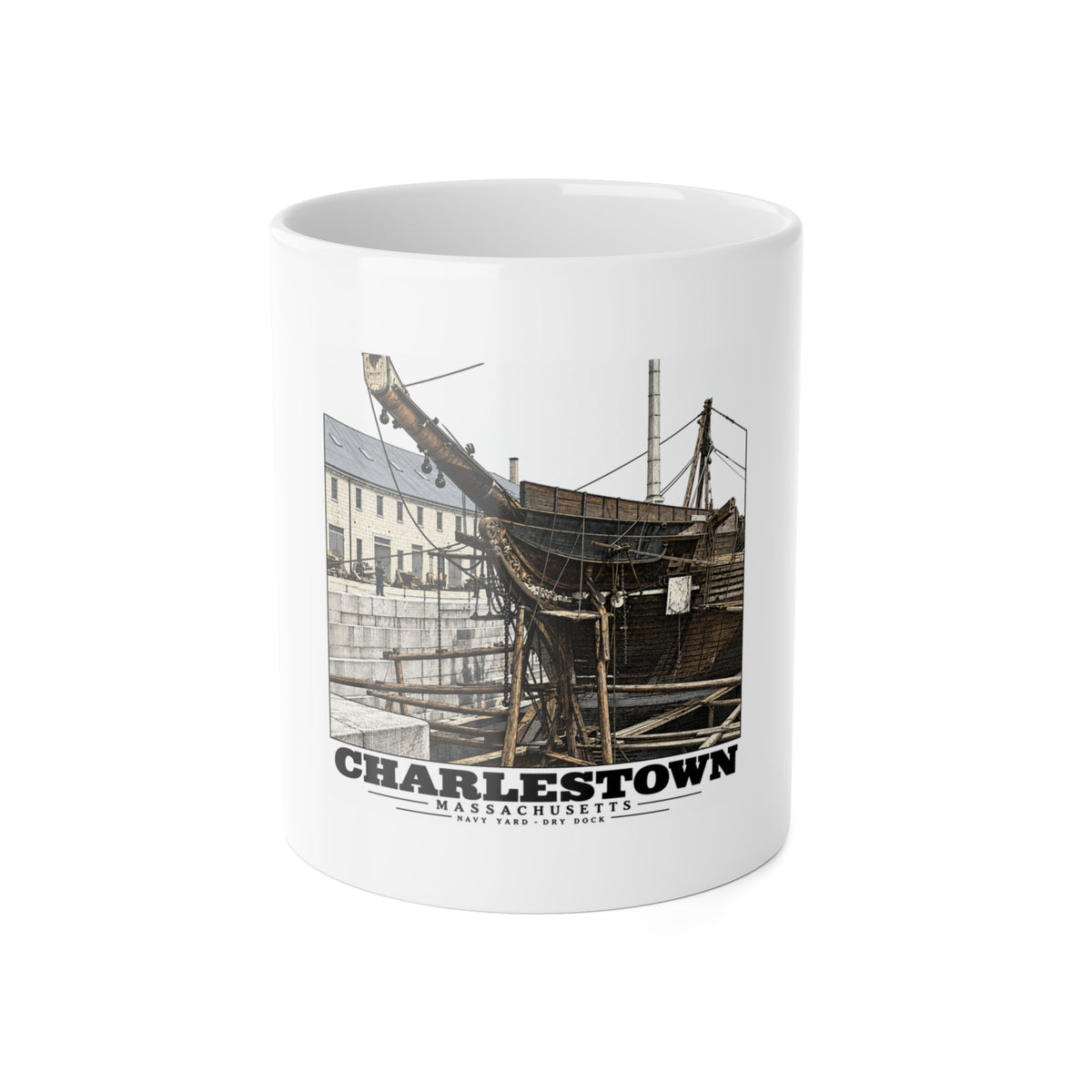 Charlestown Navy Yard — Dry Dock 1 11 oz White Ceramic Mug — Boston Harbor Goods