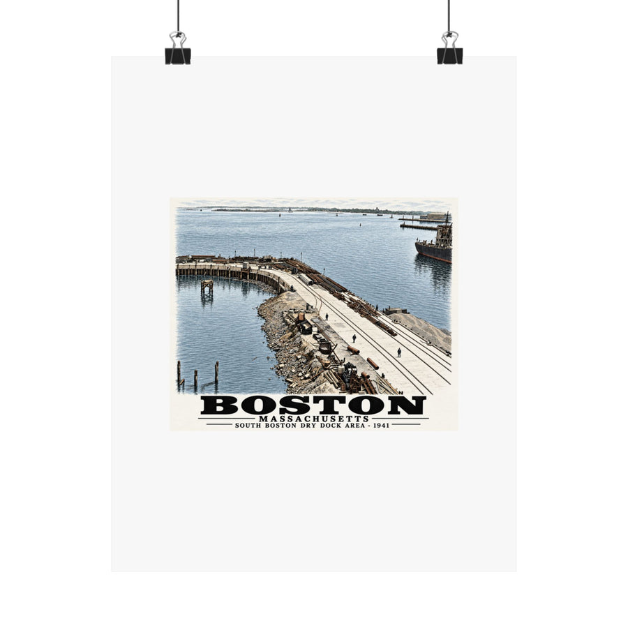 South Boston Dry Dock Area April 16-41 from roof of elevator shaft S Matte Heritage Poster — 11 × 14 and 18 × 24 in - Boston Harbor