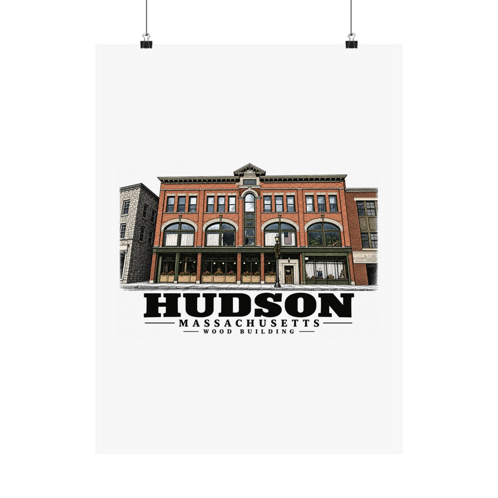 Illustrated Wood Building in Hudson on unframed matte poster
