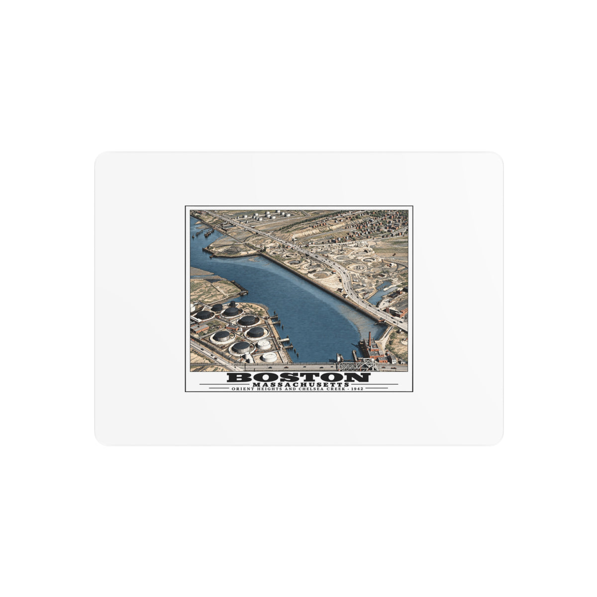 Orient Heights taken at 600 feet-Shore line, Chelsea Creek, East Boston 7 × 5 in Horizontal Metal Wall Art - Boston Harbor