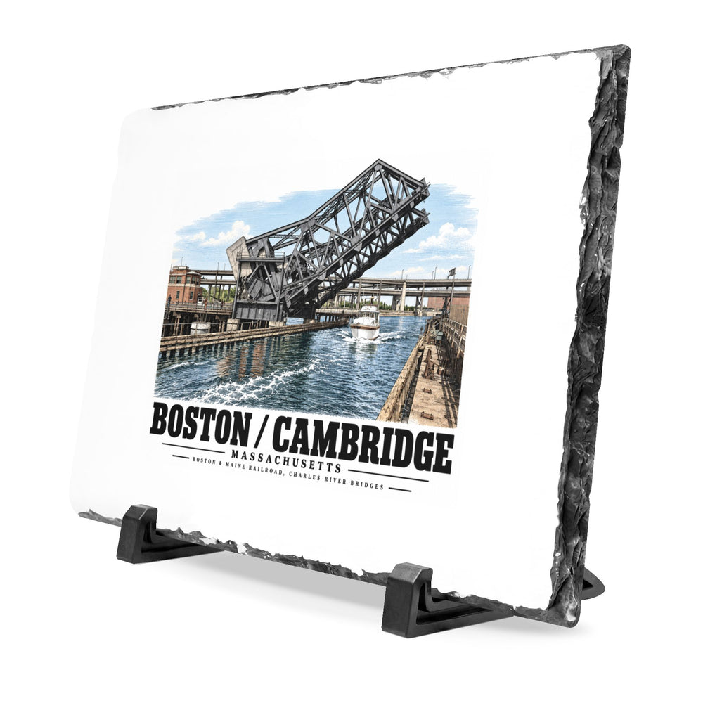 2.  GENERAL VIEW SHOWING BRIDGE IN OPEN POSITION - Boston & Maine Railroad, Charles River Bridges, Charles River, North Station vicinity, Boston, Suffolk County, MA 7 × 11 in Slate Desk Plaque -...