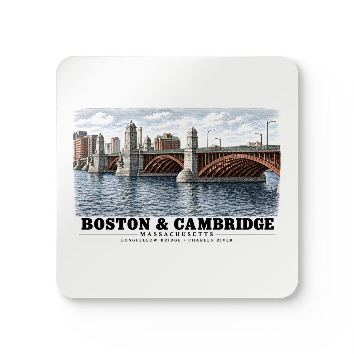 Longfellow Bridge, Charles Circle / Main Street across Charles River Cork Back Coaster Set - Charles River