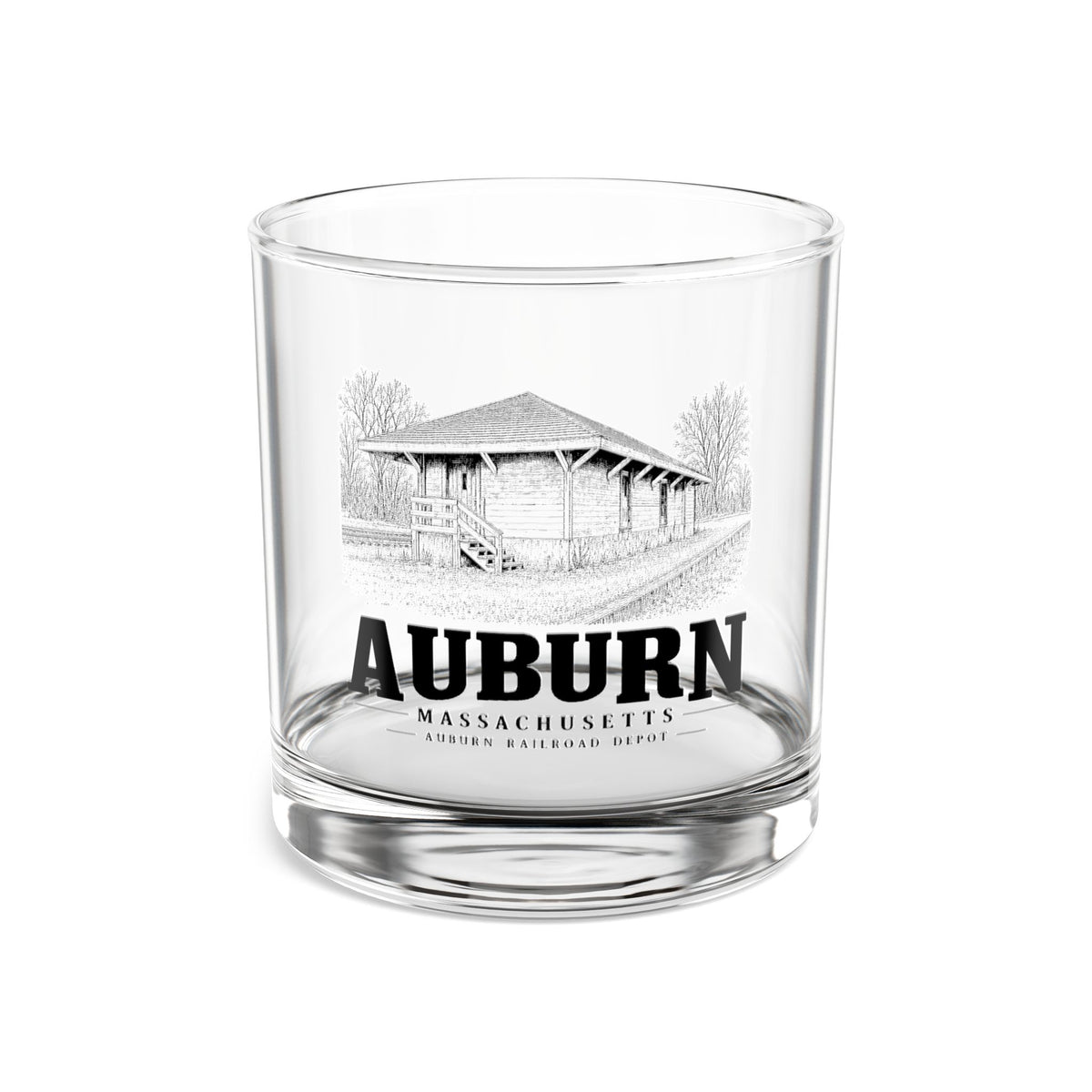 Auburn Railroad Depot 10 oz Rocks Glass in Clear — front view
