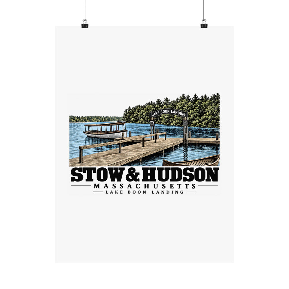 Illustrated Lake Boon Landing in Stow and Hudson on unframed matte poster