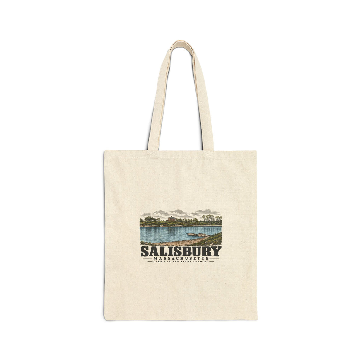 Carr’s Island old house and ferry landing Natural + Black Heavy Canvas Tote - Merrimack Valley Goods