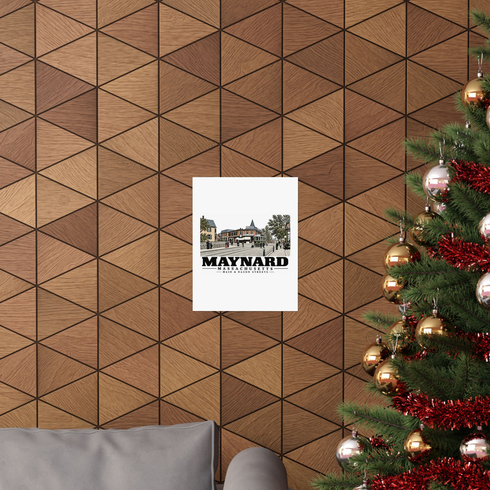 Illustrated Main & Nason Streets in Maynard on unframed matte poster