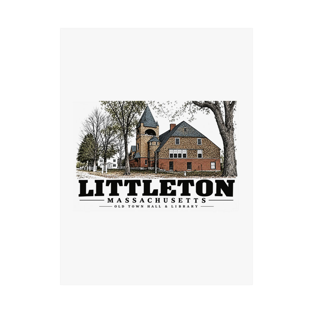 Illustrated Old Town Hall & Library in Littleton on unframed matte poster