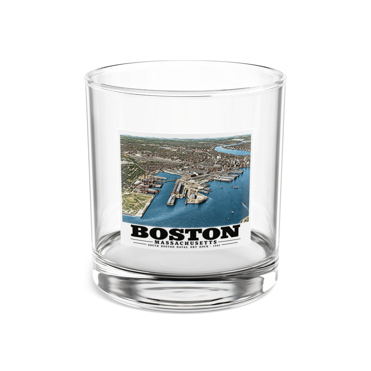 Navy Yard Annex, So. Boston, MA from East, 3000 feet 10 oz Rocks Glass - Boston Harbor