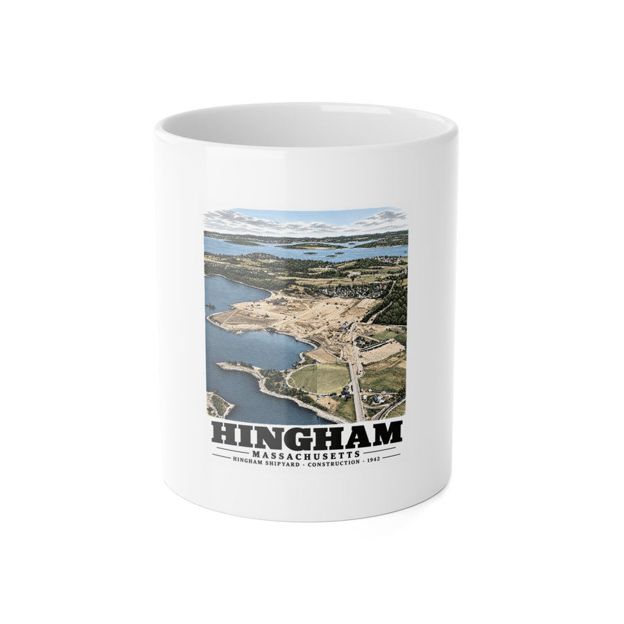 Illustrated Hingham Shipyard Construction in Hingham on ceramic mug