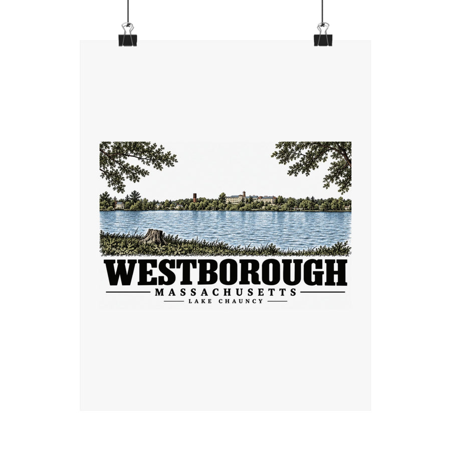 Illustrated Lake Chauncy in Westborough on unframed matte poster