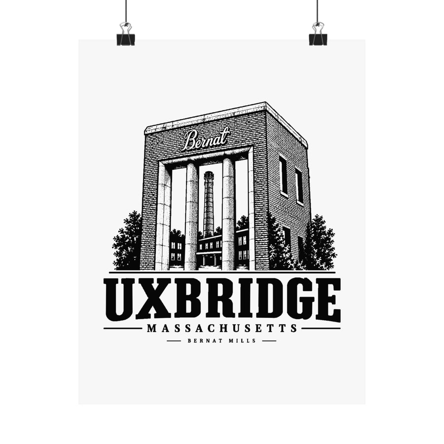 Uxbridge Bernat Mill matte heritage poster shown hanging, 11″ x 14″ size