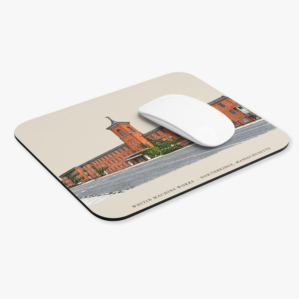 Northbridge Whitin Machine Works mouse pad mockup showing the full illustrated print
