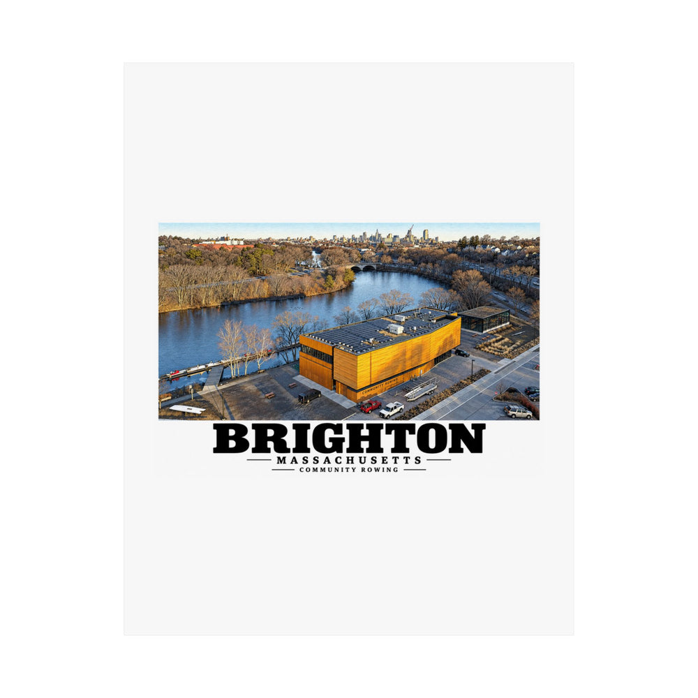Flat Community Rowing aerial building and river poster with Brighton lettering