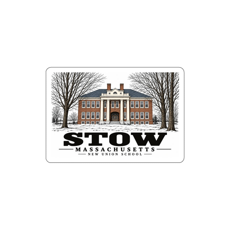Illustrated New Union School in Stow on die-cut sticker